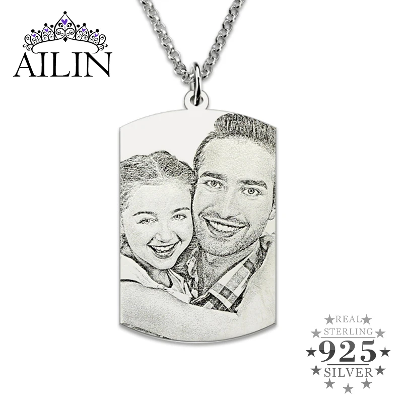 long silver necklace custom sterling silver necklace engravable silver jewelry dog tag personalized gift Silver bar necklace