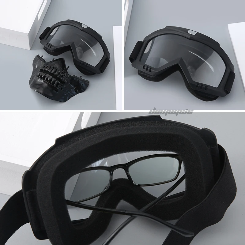 Outdoor Motorcycle Windproof Mask Military Airsoft Mask with Goggles Full Face Tactical Shooting Detachable Mask Goggles