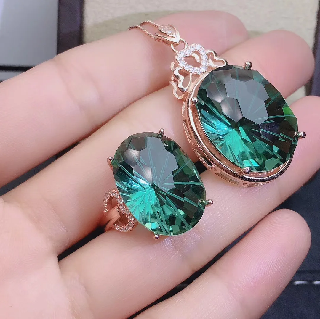KJJEAXCMY fine jewelry серебро 925 пробы инкрустированное ожерелье с кристаллом зеленого цвета Кулон Кольцо Женский костюм популярный