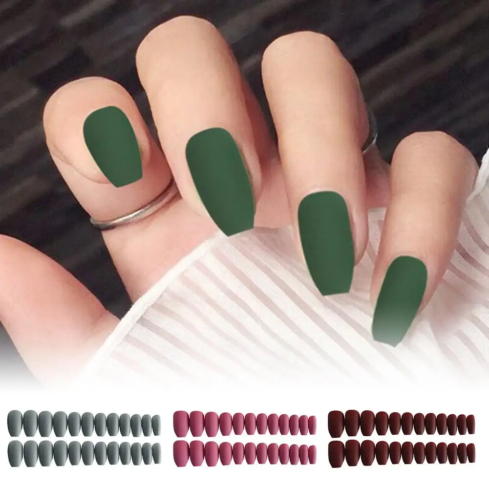 

24Pcs Matte Grinding False Nails Long Art Nails Faux Fingernails Manicure Tip Decor Fake Nails Forms For Extension Manicure Art
