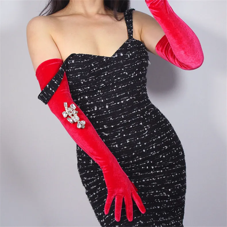 Велюровые длинные перчатки 60 см розовые красные женские высокие эластичные бархатные золотые велюровые женские перчатки с сенсорным экраном WSR22