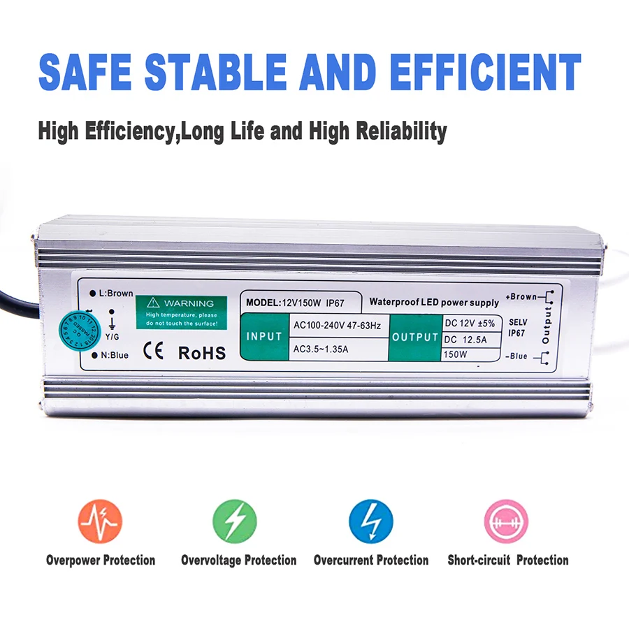 Waterproof IP67 LED Driver DC 12V 24V Lighting Transformer 10W 20W 30W 50W 80W 100W 120W 150W Power Supply for LED Strip Light (17)