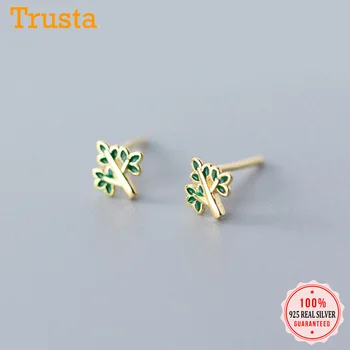 

Trusta S925 Sterling Silver Earrings Fashion Tree Plant Jewelry Tiny Small Stud Earring Girls Friends Gift 925 wholesale DA479
