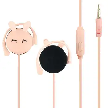 

Cartoon Rabbit Ear Hook Wired Earphone Sport Running Stereo Headphones Children Girl Headset For Mobile Phone