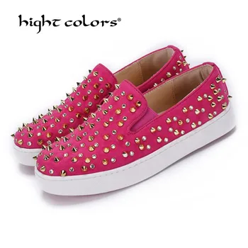 

2020 Women Flats Shoes Casual Studded Flats Luxury Brand Rivet Loafers unisex Shoes Slip On Big Size 41 42 43 44 spikes studded