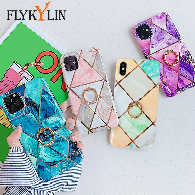 Чехол-подставка FLYKYLIN для iphone 11 Pro Max X XS XR 7 8 Plus 6 S 6 S, чехол для huawei P30 Pro P20 Lite, силиконовый мраморный чехол