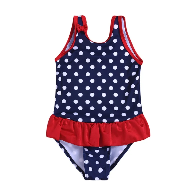 

New Kids Baby Swimwear Baby Boys Girls Cute Ruffles Polka Dot Sleeveless Bodysuit Swimsuit