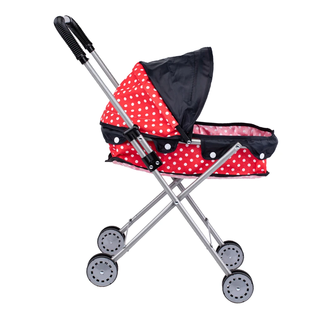 Portable Dotted Push Stroller With 4 Swivel Wheels For Mellchan Doll Toy Outdoor
