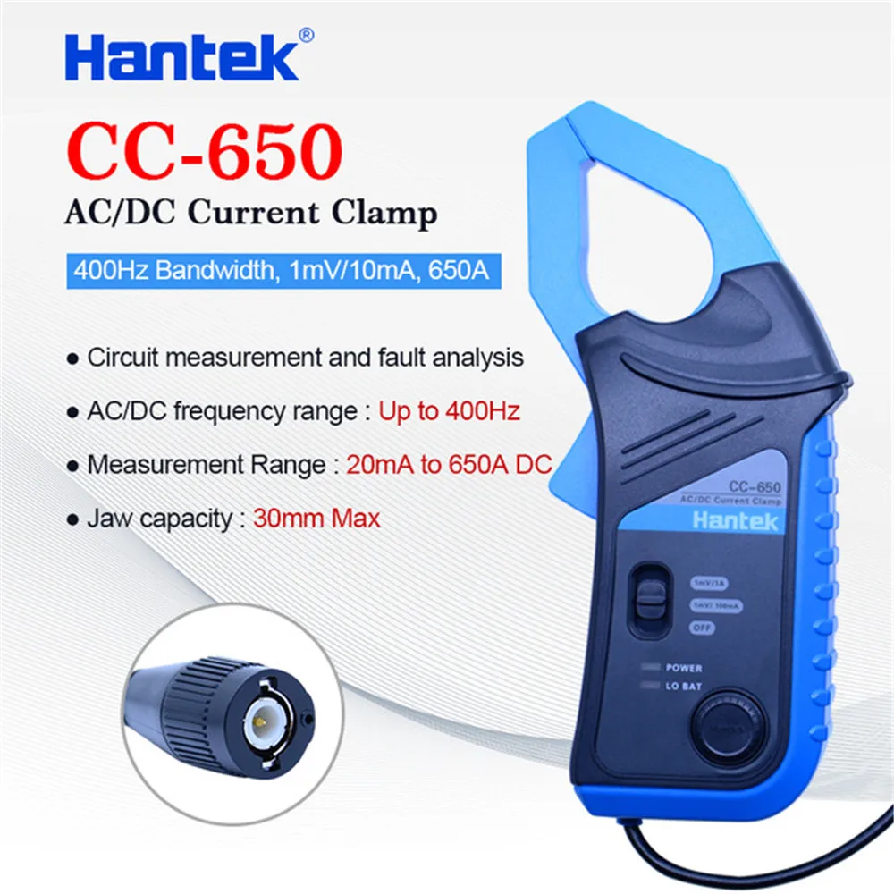 Hantek осциллограф AC/DC токовый зажим зонда CC-65 CC-650 20 кГц/400 Гц полоса пропускания 1МВ/10мА 65А/650а с BNC разъем