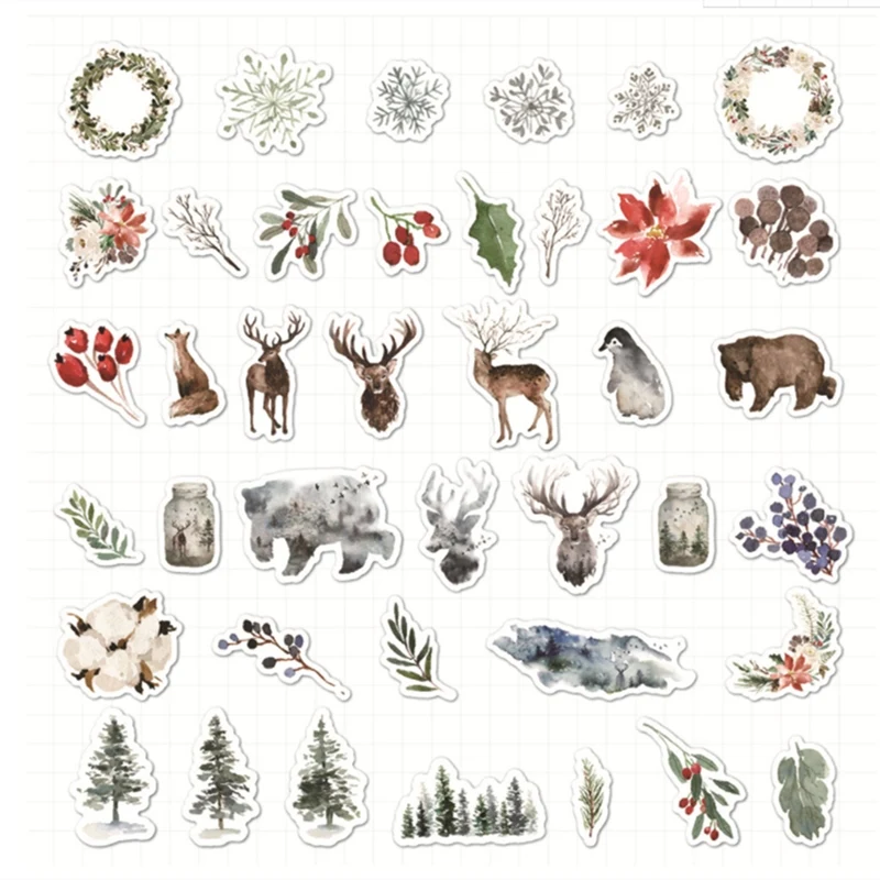 40pcspack Forest Deer Bullet Journal Decorative Cartoon Stickers Scrapbooking Stick Label Diary Stationery Album Stickers
