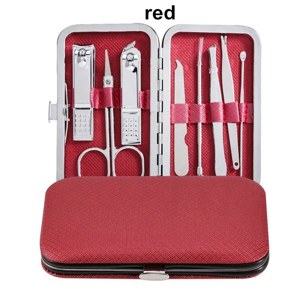 Red 8 шт./компл. многофункциональные кусачки для ногтей комплект Нержавеющая сталь черный педикюр, ножницы, пинцет, Маникюрный набор Комплект 5 цветов и нейл-арта - Цвет: Red