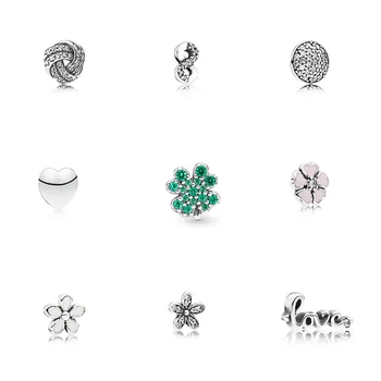 

925 Sterling Silver Beads Letter Love Pink Green Crystal Flower For Women LOCKET HANGING CHARM Pandora Charms Bracelets Necklace