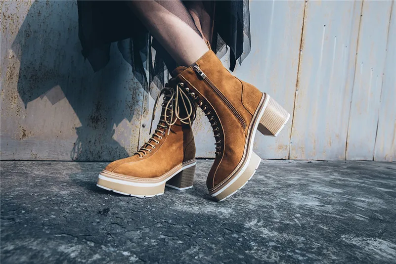 Meotina Winter Ankle Boots Women Natural Genuine Leather Thick High Heel Short Boots Zip Pointed Toe Shoes Ladies Autumn 34-39