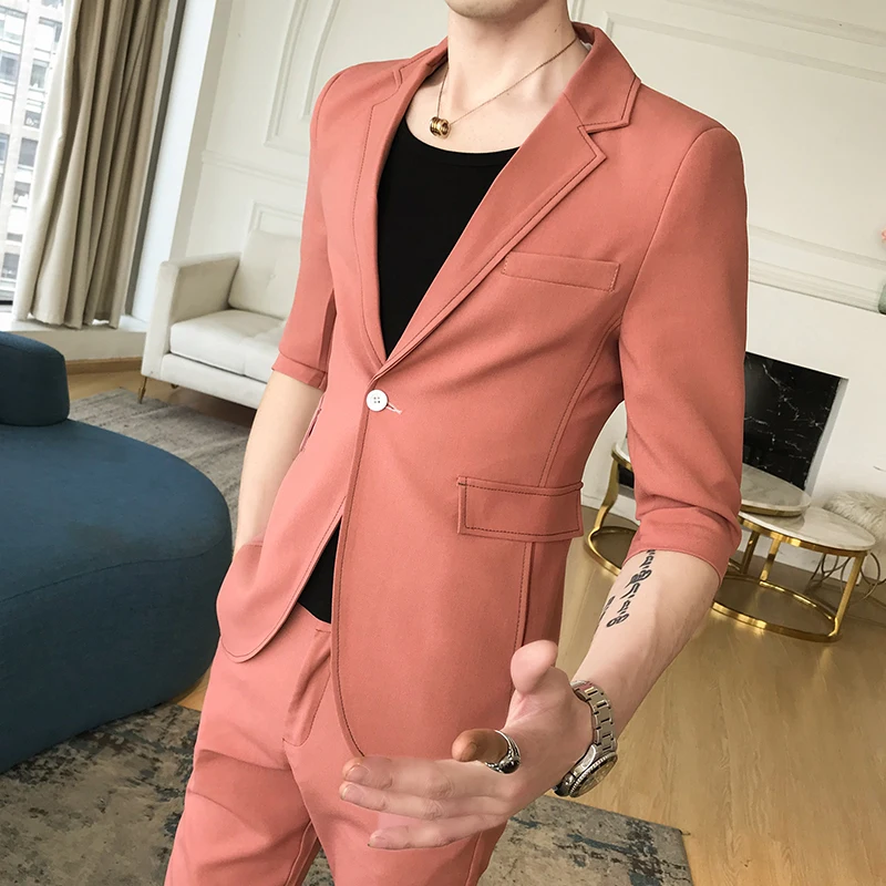 

2020 Summer Coat Male Hair Stylist Small Suit Male Slim Five-point Sleeve Suit Men's Shirt Suit Sleeves Thin Section Tide