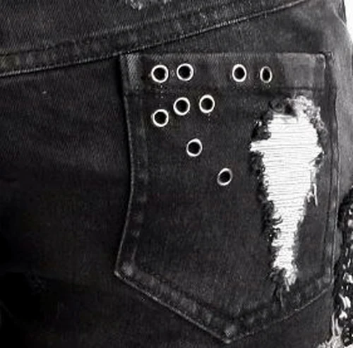 PUNK RAVE Women's Black Elastic Wash Water Denim Shorts Personality Handsome Punk Rock Short Pants
