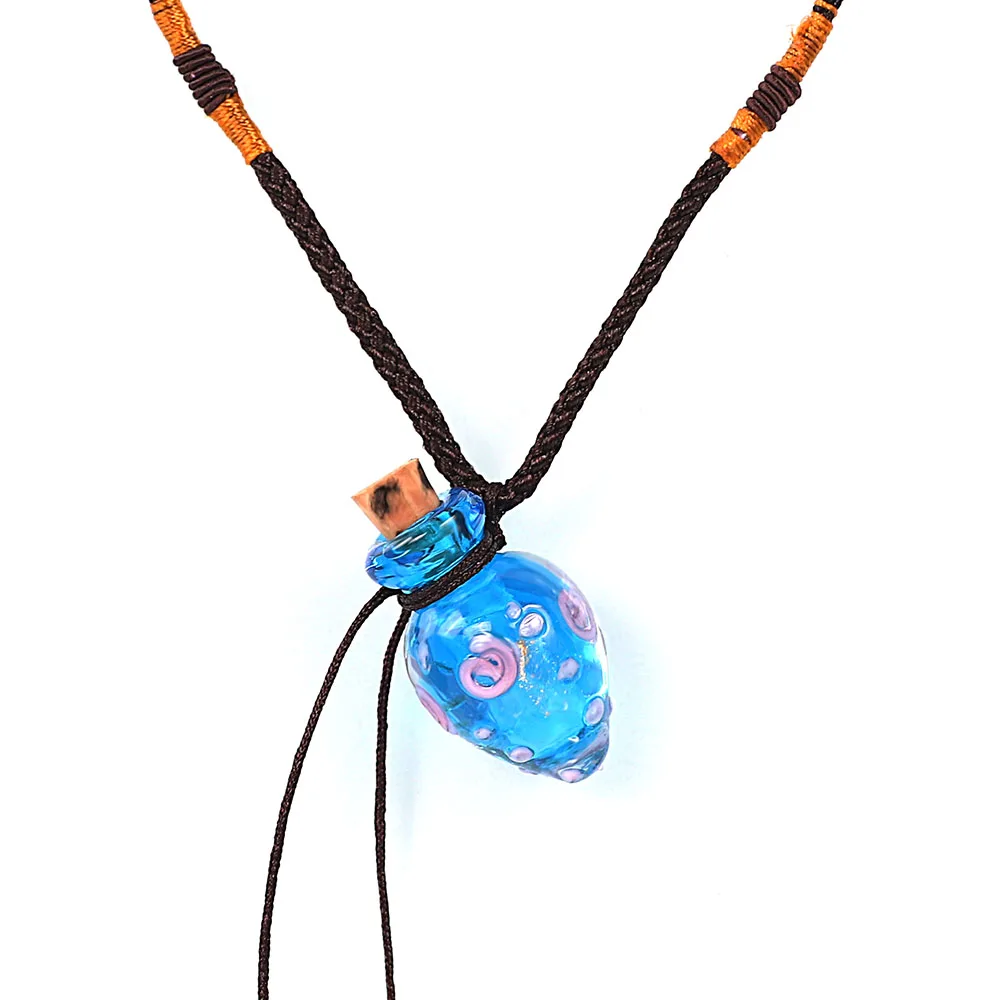 QIANBEI-Blumen-Anhänger-Halskette, bunter Lampwork-Glasanhänger, Diffusor für ätherische Öle, Herz-Parfümflaschen, Mode – Detail 4