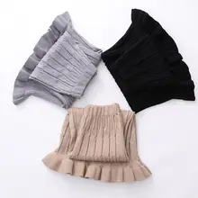 Женские вязанные юбки на осень и зиму, Толстая Теплая юбка миди, прямая юбка с оборками, эластичная юбка с высокой талией для женщин