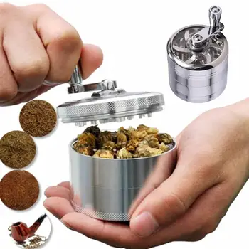 

1Pc 4 Layers Aluminum Alloy Tobacco Spice Grinder Herb Weed Grinder with Mill Handle (Silver)