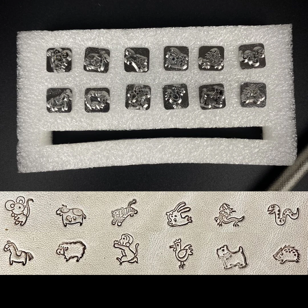 stamps for embossing leather tools handmade diy craft work Zodiac grass constellation animal mold stamps set metal stamping tool