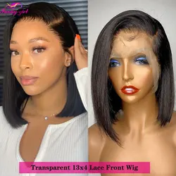Transparent Short Bob Wig Bone Straight 13x4 Lace Front Wig Brazilian Straight Human Hair Wigs For Women 4x4 Lace Closure Wig
