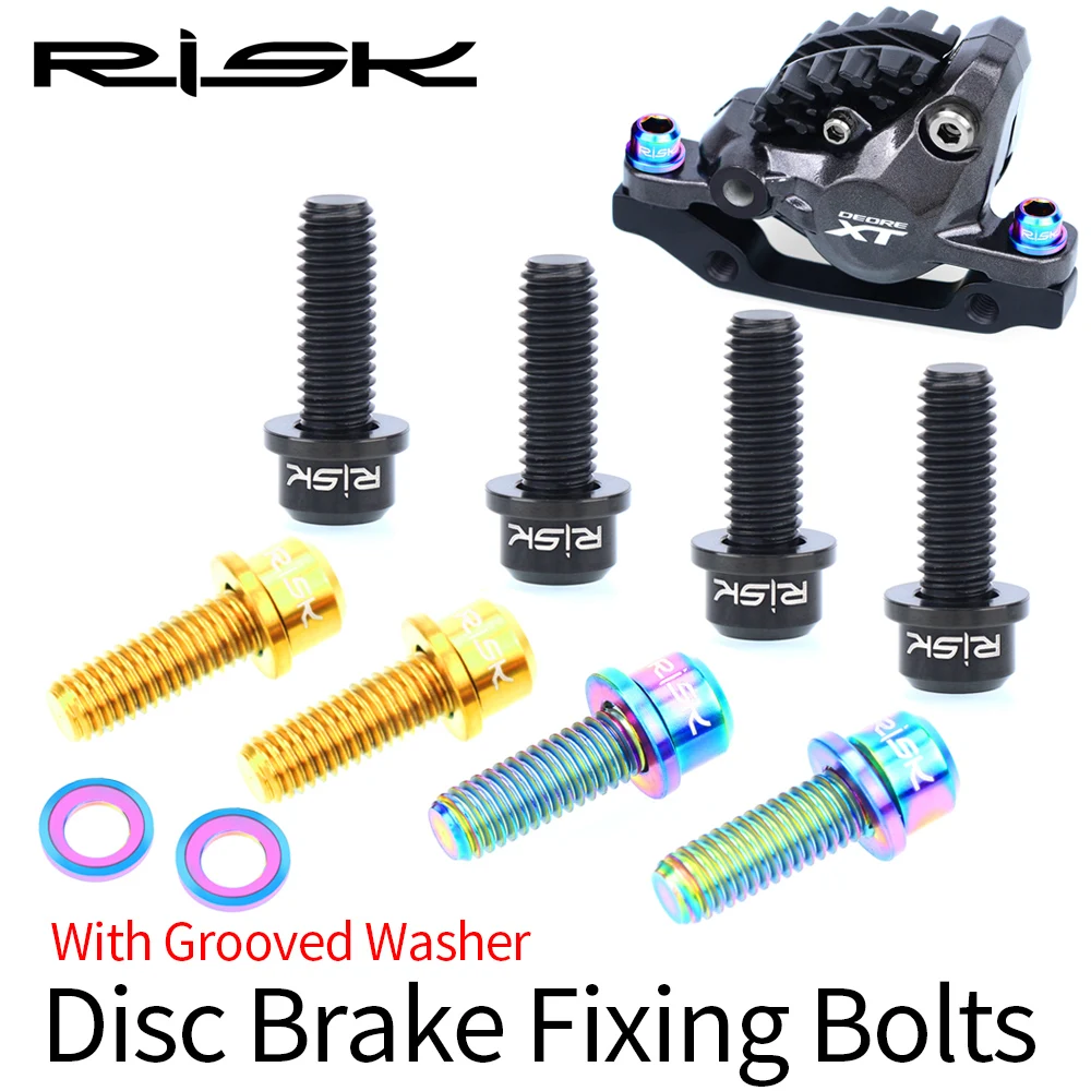

RISK Titanium Bicycle Disc Brake Caliper With Grooved Washer Mountain Road Bike Fixing Bolts Screws Set for Shimano SLX XT XTR