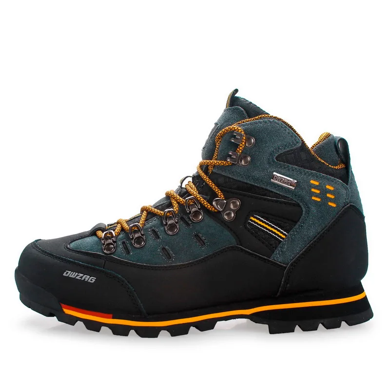 Мужская походная обувь; Водонепроницаемая кожаная обувь; обувь для альпинизма и рыбалки; новая уличная обувь; мужские высокие зимние ботинки; треккинговые кроссовки - Цвет: black yellow