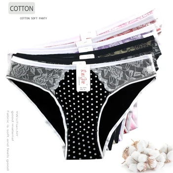 

5pc Cotton Ladies Underwear Sexy Woman Panties Fashion Lace Briefs Dot print Low Waist Cute Women Underwear Lingerie 67209