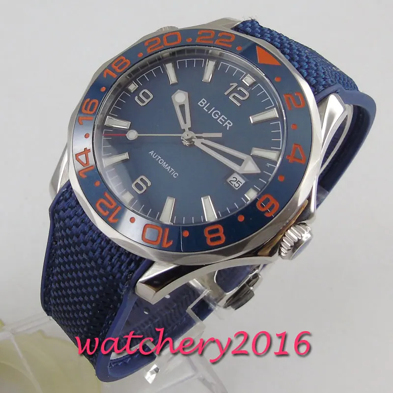 

41mm Bliger blue dial ceramic bezel sapphire glass date Mechanical automatic mens watch