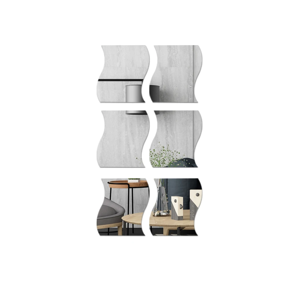 

6Pcs 12*10cm DIY 3D Mirror Wall Sticker Living Home Modern Self-Adhesive Wave Square Mirror Stickers Home Decor