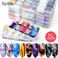 FlorVida 10 шт./кор. 2*100 см каждый Термотрансферная бумага для лазерной печати наклейки из фольги для ногтей для Ногтевой Салон дизайн ногтей искусство украшения