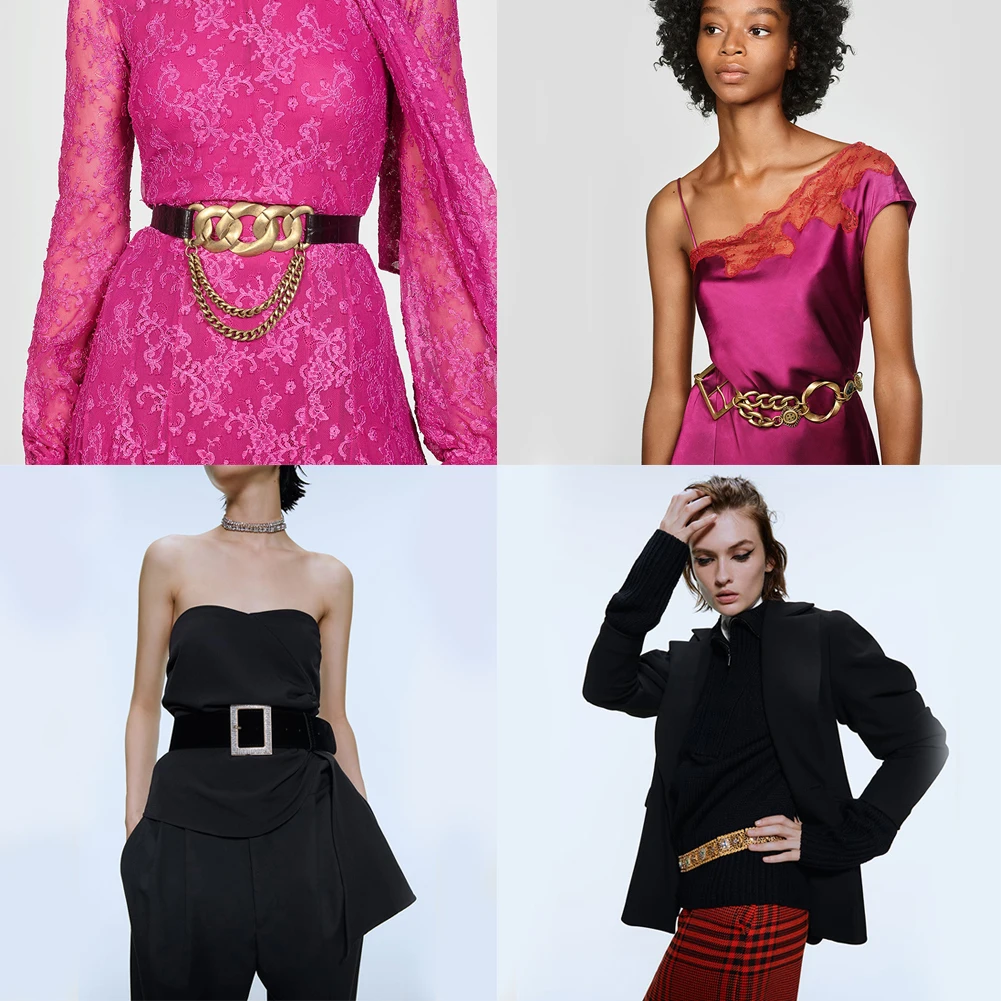 ZA ремни женские ювелирные изделия очарование Кристалл Макси пряжки ремни Женские Романтические талии ювелирные изделия двойной Eleven аксессуары оптом