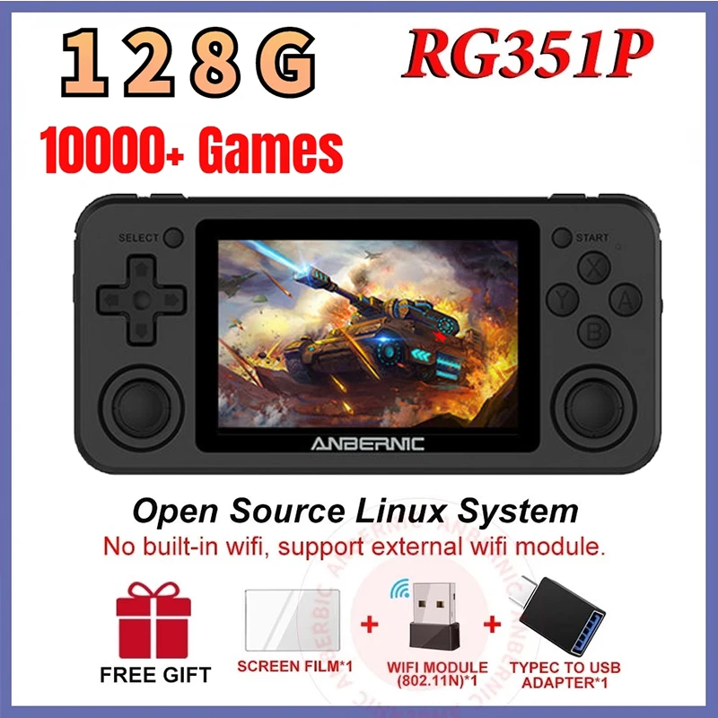 128G ANBERNIC RG351P Retro Game Console RK3326 Linux System PC Shell PS1 Game Player Portable Pocket RG351 Handheld Game Console