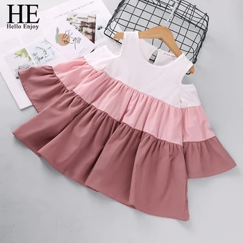 

HE Hello Enjoy Baby Girls Dresses Kids Clothes Summer Flare Sleeve splice Princess Birthday Dance Party Dress Children Clothing