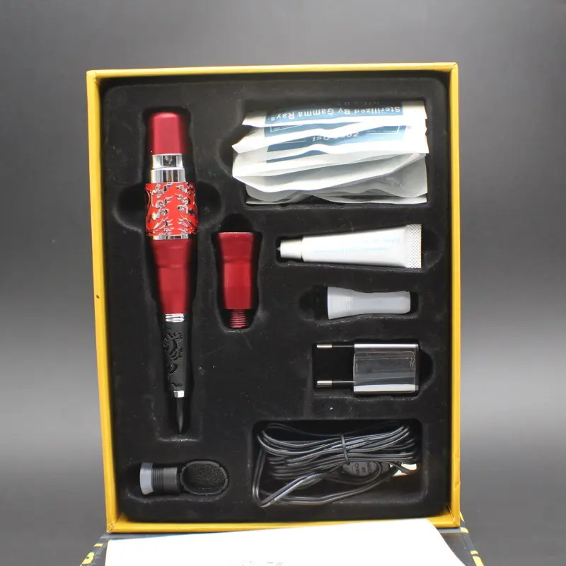 1 компл. Красный дракон Compete Tattoo Kit роторный Перманентный макияж бровей губ татуировки машина комплект с питанием иглы наконечник