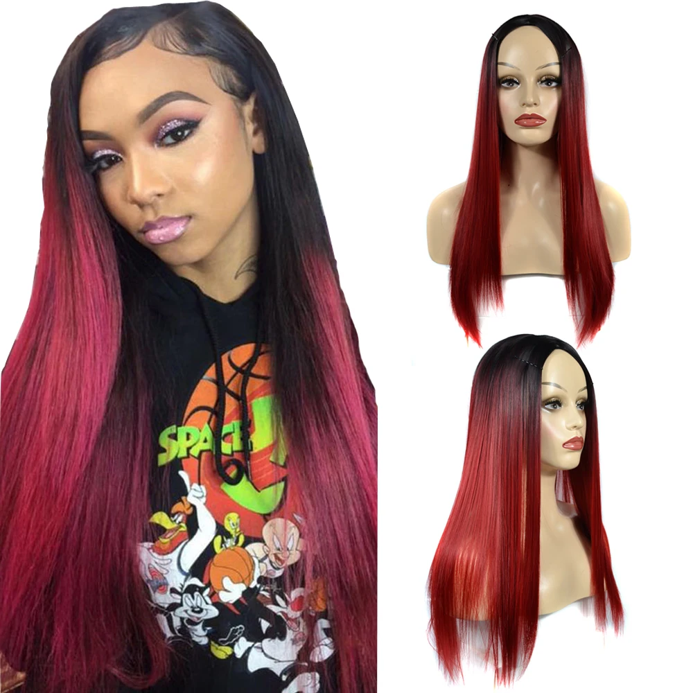 ZM Hair 12 цветов дешевые длинные 1b бордовые/613 прямые синтетические парики Омбре 2