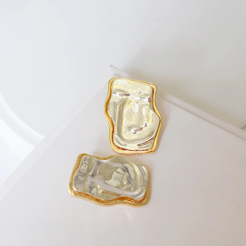 

SRCOI Classic Style Designed Metal Glossy Irregular Art Face Stud Earrings Punk Square France Figure Earrings For Women Girl