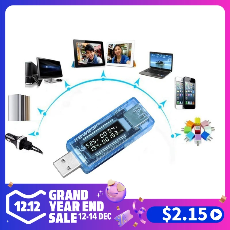 USB Rilevatore di tensione e corrente Tester Dual Port con display LCD per mobile