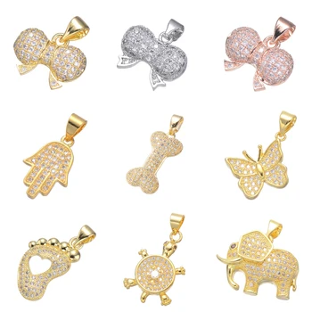 

Juya DIY Charm Pendants Supplies Micro Pave Zircon Bowtie Butterfly Hamsa Elephant Animal Charms For Fashion Jewelry Making