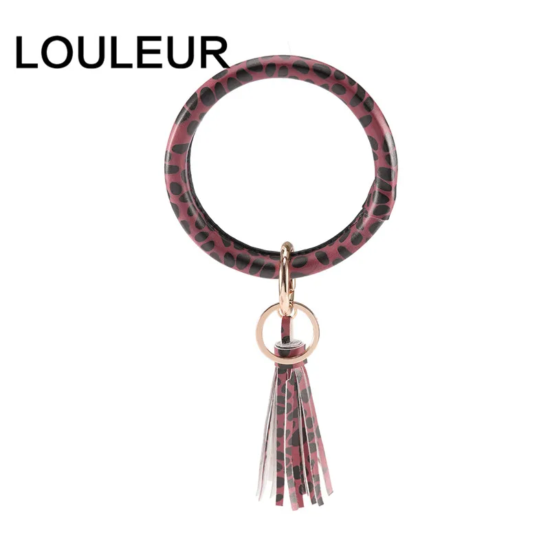 Rose Red Leopard Новинка, модный круглый брелок из искусственной кожи на заказ, Круглый браслет с кисточкой для браслетов и брелоков, женский брелок для ключей, ювелирное изделие, подарок - Окраска металла: Rose Red Leopard