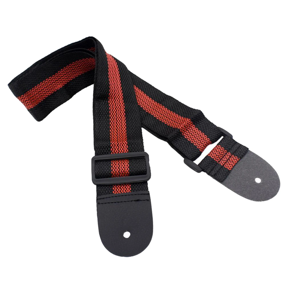 Adjustable Striped Guitar Strap Leather End for Acoustic Electric Guitar Bass