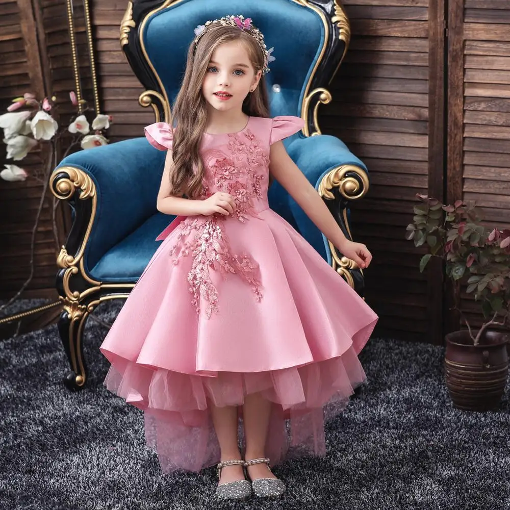 Beads Lace Formal Wedding Princess Dresses Big Bow Birthday Evening Kids  Dress for Girl Bridesmaid Children Fluffy Party Gown - AliExpress