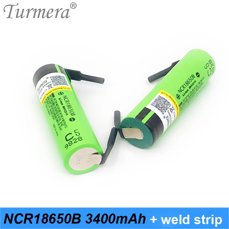 Turmera 2019 Original NCR18650B 3.7 v 3400mah 18650 Lithium Rechargeable Battery with soldering strip for screwdriver battery 03