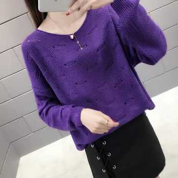 

Mazefeng Oversize O-neck Solid Autumn Winter Sweater Pullover Women Knitted Sweater Slim Long Sleeve Badycon Sweater Hollow Out