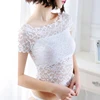 1piece  Wommen Sexy Lace Off Shoulder Crop Tops With Bra Short Sleeve  Bare Shoulder Crochet Top Female Cotton T-Shirt Lace ► Photo 2/6