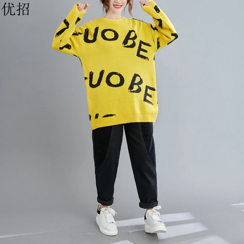 

Oversize Knitted Sweaters Women Plus Size Women'S Winter Clothes New Thick Base Sweater Pullover Korean Printing Sweatshirt 2020