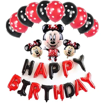 

XXYYZZ Standing Mickey Minnie Happy Birthday Aluminum Foil Balloon Letter Party Decoration Red Red Polka Dot Latex Balloon Baby