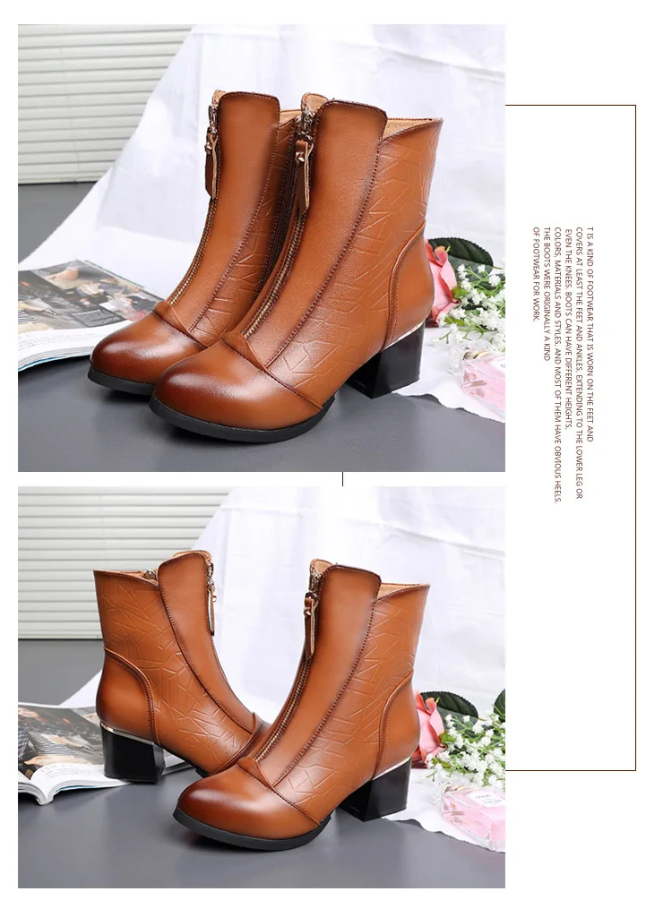 Fashion Genuine Leather Winter Boots Women Shoes Booties Woman Martin Boots Platform Shoes Botines Mujer