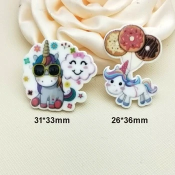 

30pcs/50pcs Mixed Flat Back Planar Resin Cartoon Unicorn Acrylic Resin Cabochons for DIY bow Decoration 1.2inch R1539