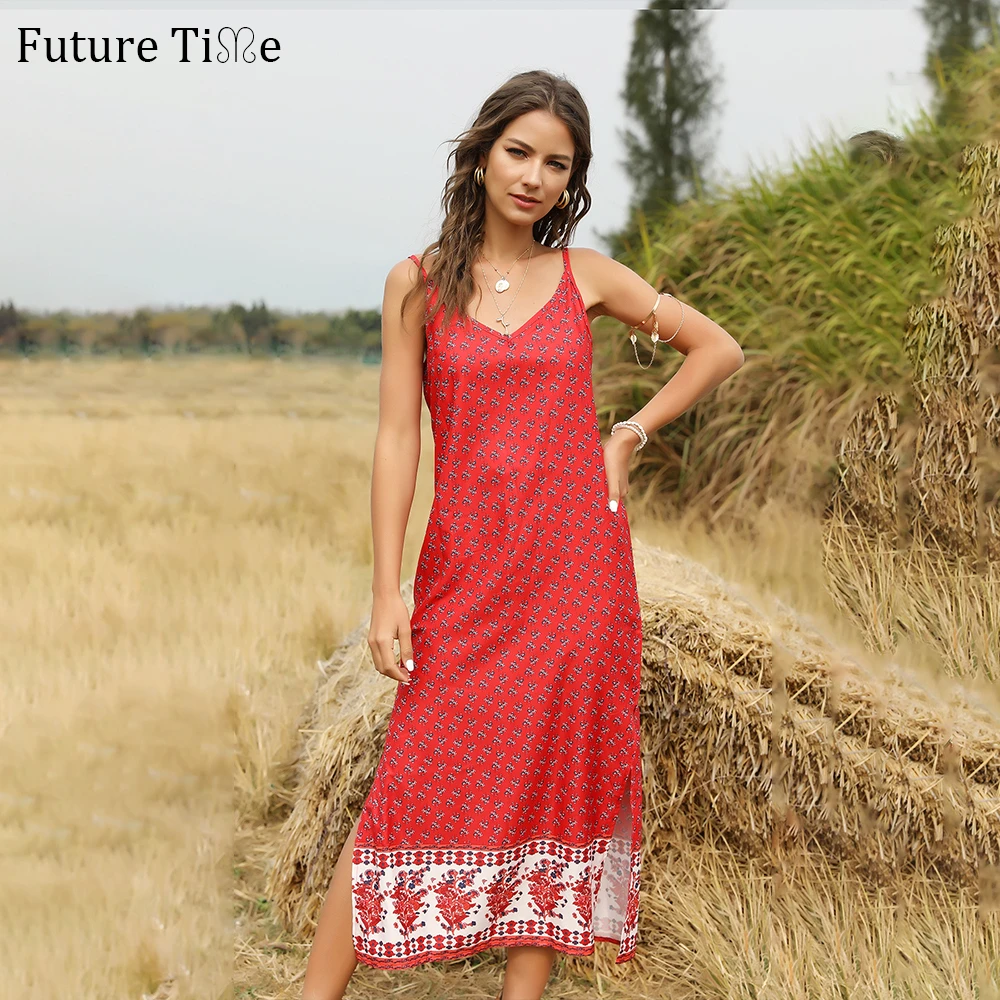 deep v high slit maxi slip dress