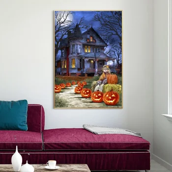 

Halloween Lantern Pumpkin Garden Poster Art Canvas Poster Living Room Home Wall Decor (No Frame)